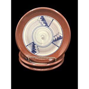 3 Handpainted Madrid Earthenware New Mexico Pottery Plates Blue White